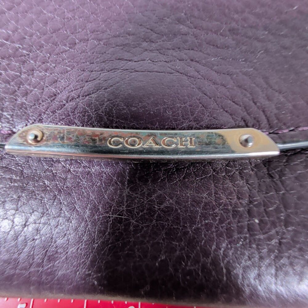 Coach Leather Checkbook Wallet Plum Purple Pebbled Leather Snap Clutch
